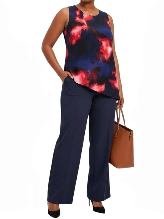 Calvin Klein Tops - Calvin Klein Abstract Sleeveless Round Neck Asymmetric Hem Blouse